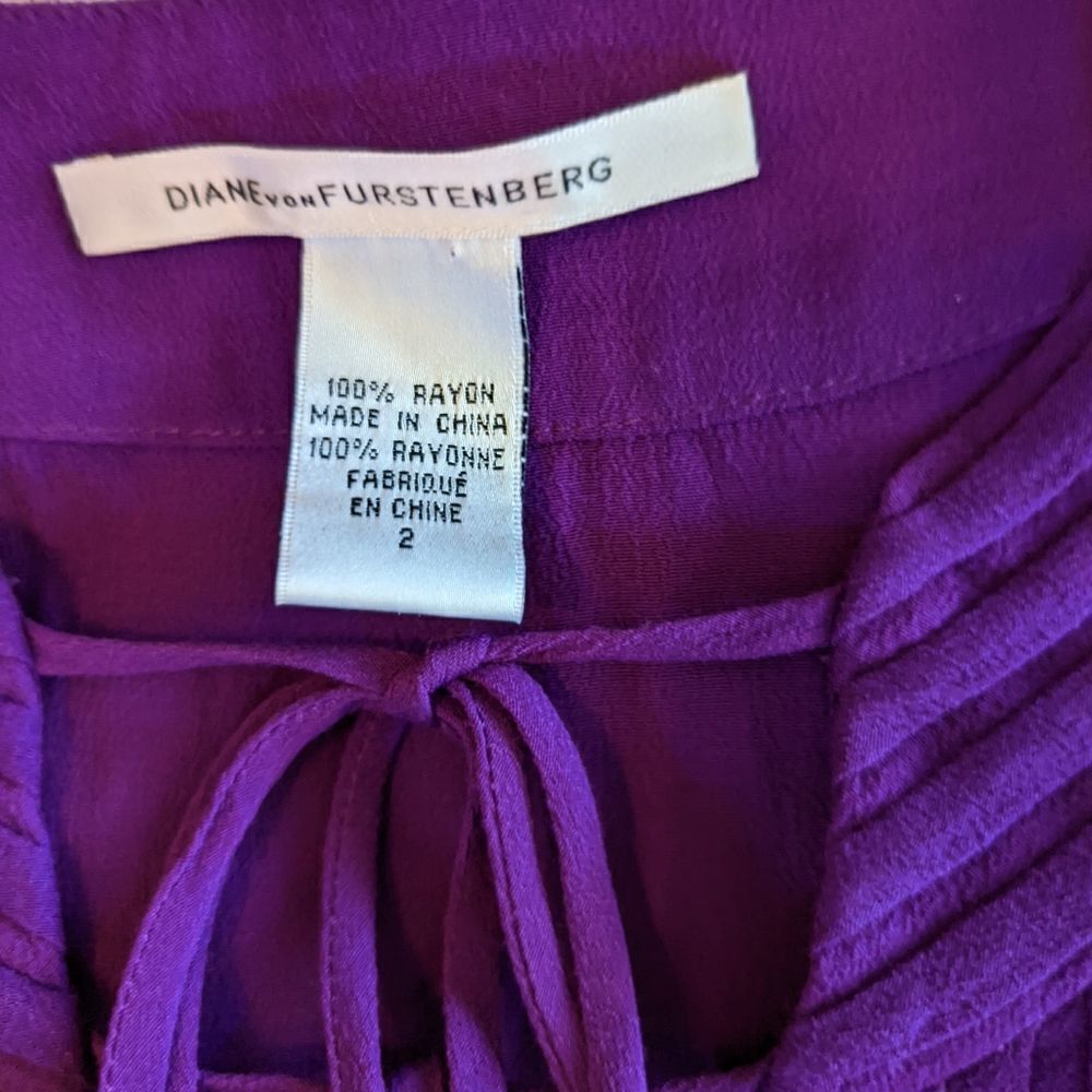 𝅺DVF purple long sleeve tie neck tunic dress sz 2 nwot - Picture 3 of 5